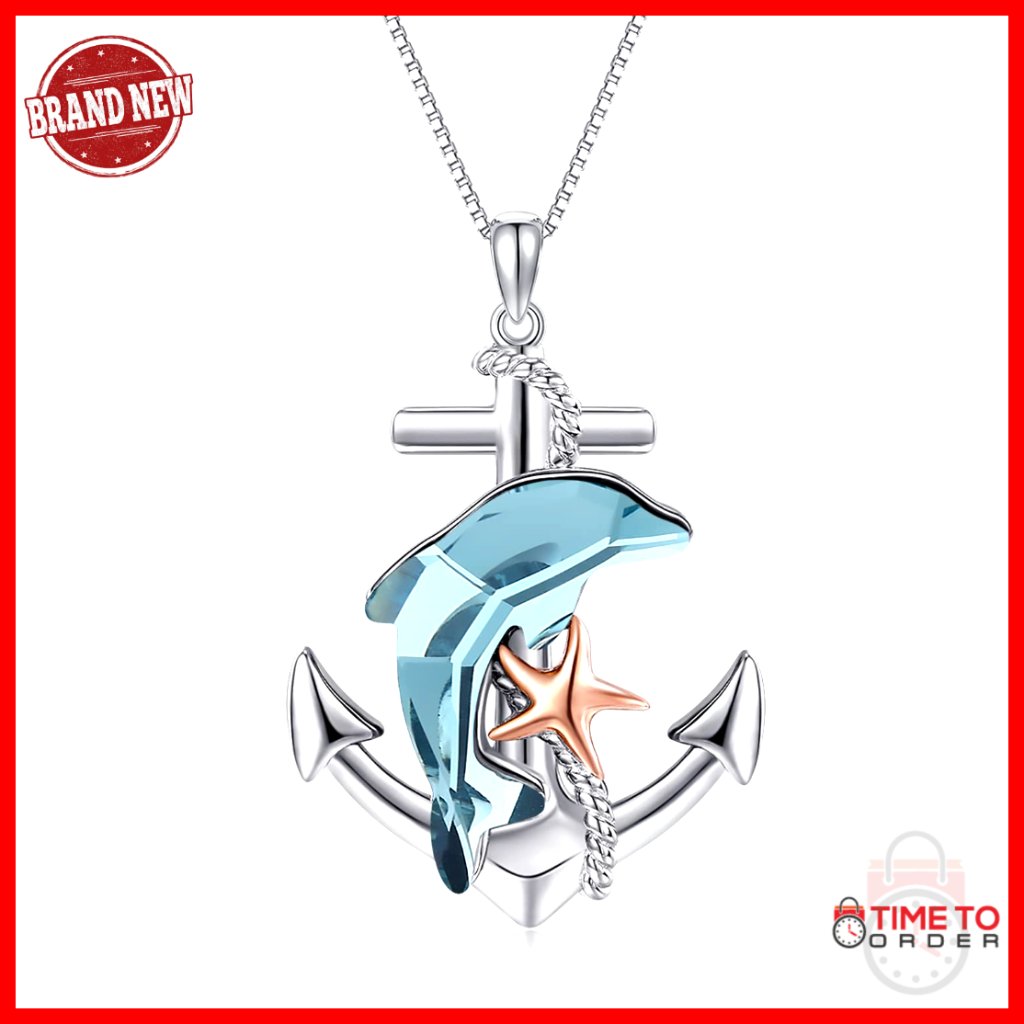 925 Sterling Silver Dolphin Anchor Necklace Nautical Jewelry Gift
